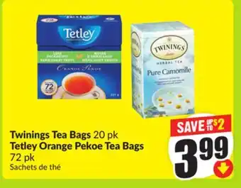 FreshCo Twining Tea Bags 20 pk Tetley Orange Pekoe Tae Bags 72 pk offer