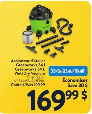 Walmart Greenworks 34 L Wet/Dig Vacuum offer