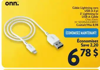 Walmart 3 Lighting to USB-A Cable offer