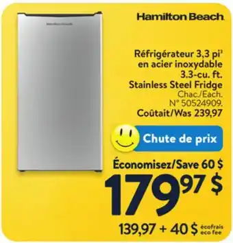 Walmart 3.3-cu. ft. Stainless Steel Fridge offer