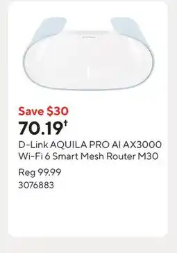 Staples D-Link AQUILA PRO AI AX3000 Wi-Fi 6 Smart Mesh Router M30 offer