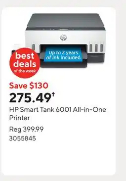 Staples HP Smart Tank 6001 All-in-One Printer offer