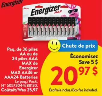 Walmart Energizer MAX AA36 or AAA24 Batteries offer