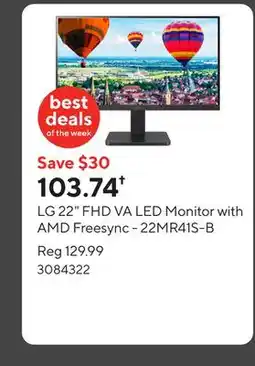 Staples LG 22 FHD VA LED Monitor with AMD Freesync - 22MR41S-B offer