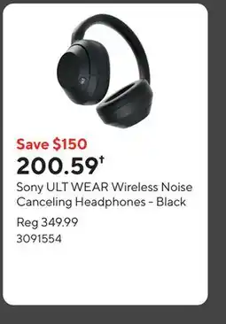 Staples Sony ULT WEAR Wireless Noise Canceling Headphones - Black offer