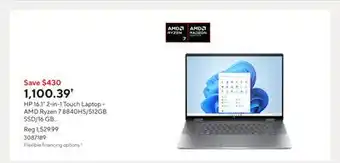 Staples HP 16.1 2-in-1 Touch Laptop - AMD Ryzen 7 8840HS/512GB SSD/16 GB RAM/Windows 11 Home offer