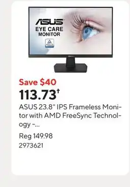 Staples ASUS 23.8 IPS Frameless Monitor with AMD FreeSync Technology - VA24EHEY offer