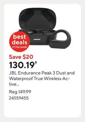 Staples JBL Endurance Peak 3 Dust and Waterproof True Wireless Active Earbuds - Black offer