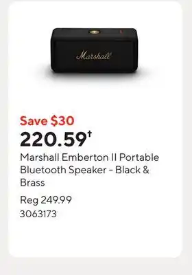 Staples Marshall Emberton II Portable Bluetooth Speaker - Black & Brass offer