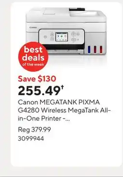 Staples Canon MEGATANK PIXMA G4280 Wireless MegaTank All-in-One Printer - White offer