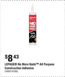 Home Depot LEPAGE No More Nails All Purpose Construction Adhesive offer