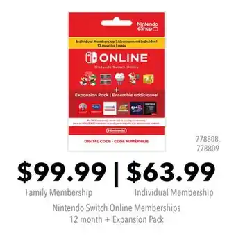 GameStop Nintendo Switch Online Memberships 12 month + Expansion Pack offer