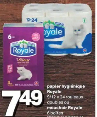 L'Intermarché PAPIER HYGIÉNIQUE ROYALE, 9/12 = 24 ROULEAUX DOUBLES OU MOUCHOIR ROYALE 6 BOÎTES offer