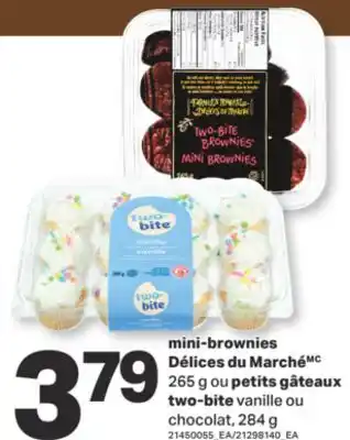 L'Intermarché MINI-BROWNIES DÉLICES DU MARCHE , 265 G OU PETITS GÂTEAUX TWO-BITE VANILLE OU CHOCOLAT, 284 G offer