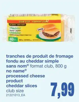 Wholesale Club TRANCHES DE PRODUIT DE FROMAGE FONDU AU CHEDDAR SIMPLE, 800 g offer