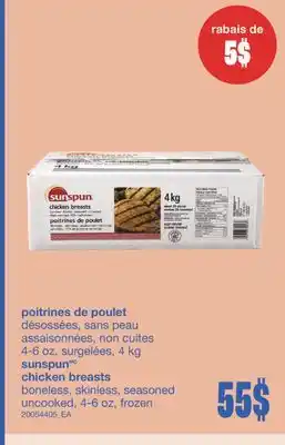 Wholesale Club POITRINES DE POULET DÉSOSSÉES, SANS PEAU ASSAISONNÉES, NON CUITES 4-6 OZ,, 4 kg offer