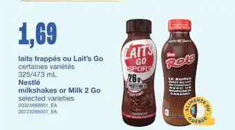 Wholesale Club LAITS FRAPPÉS OU LAIT'S GO, 325/473 mL offer