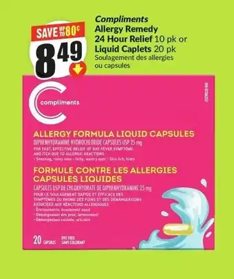 FreshCo Compliments Allergy Remedy 24 Hour Relief or Liquid Caplets offer