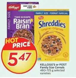 Sobeys Kellogg's or post family size cereals offer