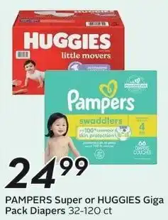 Sobeys Pampers super or huggies giga pack diapers offer