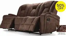 Leon's Dallas Reclining Sofa With Drop Down Table- Mocha offer