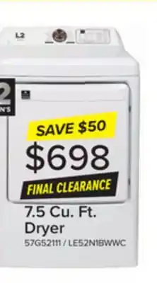 Leon's L2 White Electric Dryer (7.5 Cu. Ft) - LE52N1BWWC offer