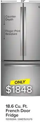 Leon's GE Fingerprint Resistant 33 Counter-Depth French-Door Refrigerator (18.6 Cu.Ft.)- GWE19JYLFS offer