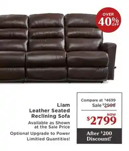 La Z Boy Liam Leather Seated Reclining Sofa offer