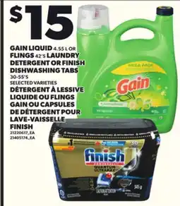 Independent City Market GAIN LIQUID 4.55 L OR FLINGS 42'S LAUNDRY DETERGENT OR FINISH DISHWASHING TABS 30-55'S offer