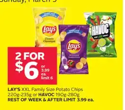 Rexall LAY'S XXL Family Size Potato Chips 220g-235g or HAVOC 190g-280g offer