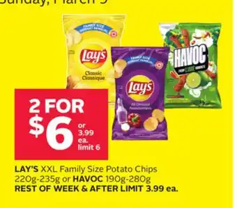 Rexall LAY'S XXL Family Size Potato Chips 220g-235g or HAVOC 190g-280g offer