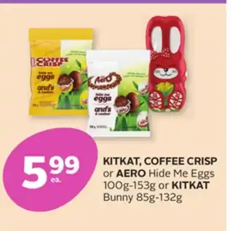 Rexall KITKAT, COFFEE CRISP or AERO Hide Me Eggs 100g-153g or KITKAT Bunny 85g-132g offer