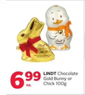 Rexall LINDT Chocolate Gold Bunny or Chick 100g offer