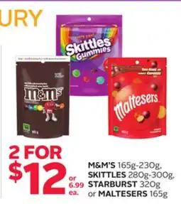 Rexall M & M' S 165g-230g, SKITTLES 280g-300g, STARBURST 320g or MALTESERS 165g offer