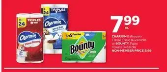 Rexall CHARMIN Bathroom Tissue Triple 8 = 24 Rolls or BOUNTY Paper Towels 3 = 6 Rolls offer