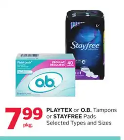 Rexall PLAYTEX or O. B. Tampons or STAYFREE Pads offer