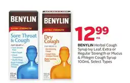 Rexall BENYLIN Herbal Cough Syrup Ivy Leaf, Extra or Regular Strength or Mucus & Phlegm Cough Syrup offer