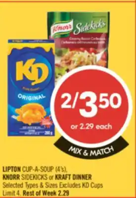 Shoppers Drug Mart LIPTON CUP-A-SOUP (4's), KNORR SIDEKICKS or KRAFT DINNER offer