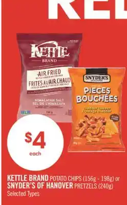 Shoppers Drug Mart KETTLE BRAND POTATO CHIPS (156g - 198g) or SNYDER'S OF HANOVER PRETZELS (240g) offer