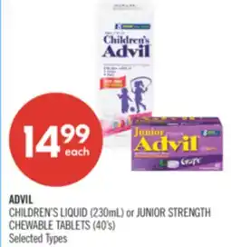 Shoppers Drug Mart ADVIL CHILDREN'S LIQUID (230mL) or JUNIOR STRENGTH CHEWABLE TABLETS (40's) offer