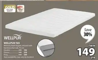 JYSK WELLPUR T65 Memory foam topper offer