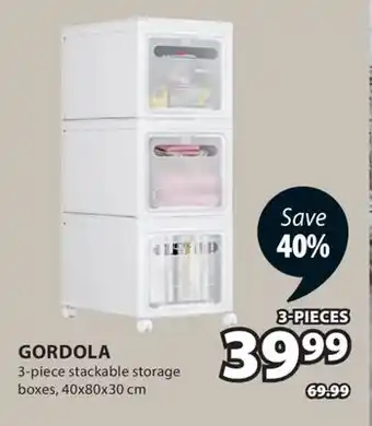 JYSK GORDOLA 3-piece stackable storage boxes offer