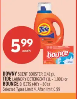 Shoppers Drug Mart DOWNY SCENT BOOSTER (141g), TIDE LAUNDRY DETERGENT (1L - 1.09L) or BOUNCE SHEETS (40's - 80's) offer