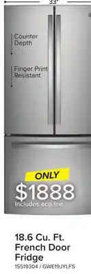 Leon's GE Fingerprint Resistant 33 Counter-Depth French-Door Refrigerator (18.6 Cu.Ft.)- GWE19JYLFS offer