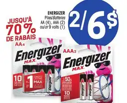 Uniprix ENERGIZER Piles/Batteries AA (4), AAA (2) ou/or 9 volts (1) offer