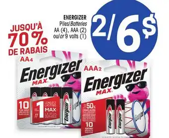 Uniprix ENERGIZER Piles/Batteries AA (4), AAA (2) ou/or 9 volts (1) offer