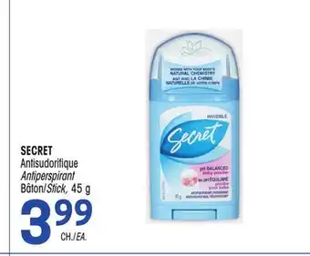 Uniprix SECRET Antisudorifique/ Antiperspirant, Bâton/Stick offer