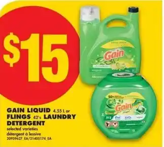 No Frills Gain liquid 4.55 l or flings laundry detergent offer