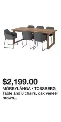 IKEA MÖRBYLÅNGA / TOSSBERG Table and 6 chairs, oak veneer brown stained/Gunnared dark grey black offer