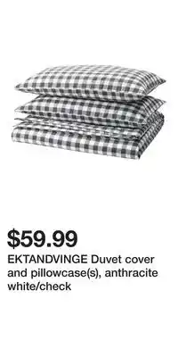 IKEA EKTANDVINGE Duvet cover and pillowcase(s), anthracite white/check offer